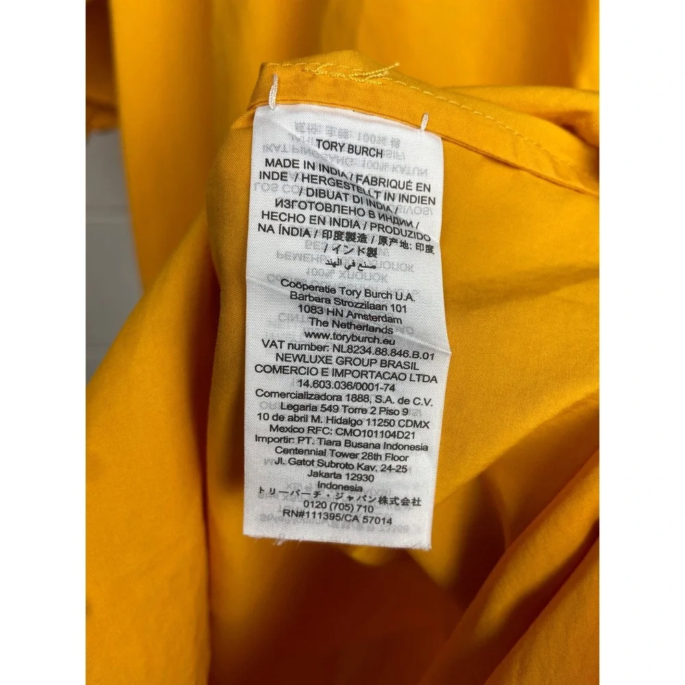 Tory Burch Puff Sleeve Tunic Dress Caftan V-Neck Cotton Casual Yellow XS‎ Belt